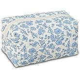 AMZMA Quilted Makeup Pouch,Cotton Puffy Makeup Bag, Coquette Cosmetic Bag for Women and Girls, Aesthetic Organizer Bag, Cute Flower Travel Toiletry Bag