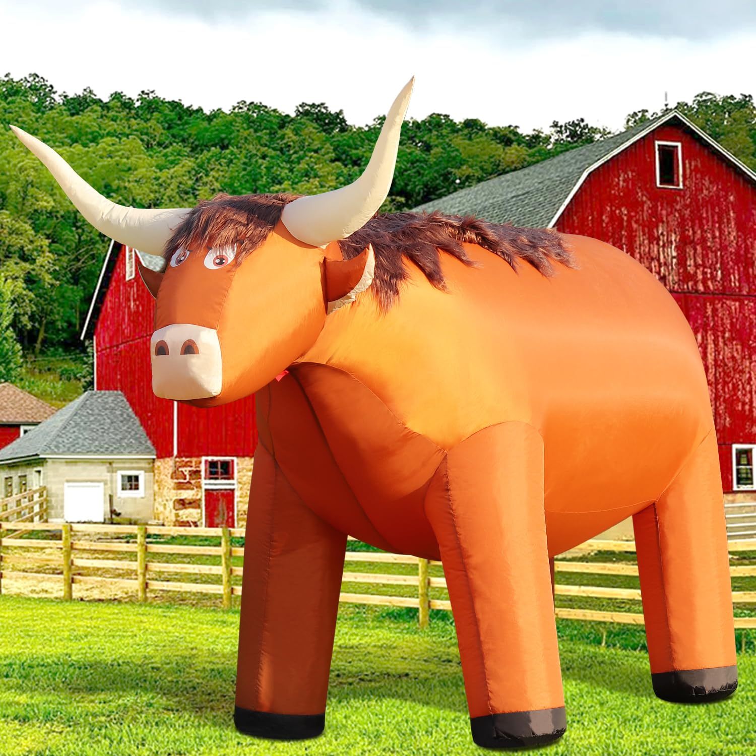 Photo 1 of DomKom 8FT Highland Cow Inflatables Christmas Spring, Farm Ranch Blow up Animals Cute Highlander Cattle Calf, Decorations Outdoor Yard Built-in LED Lights Giant Big Large Decor Party Lawn Outside