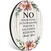 No Soliciting Sign for House, No Fundraising, Politics, Salesmen, Religion, Front Door Thank You Sign for Indoor/Outdoor Home, Office or Business Use, 4" x 5" (with Strong Adhesive Tape) - PMB022