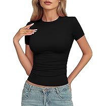 YOGINGO Womens Crop Casual Basic Tops Summer Autumn White