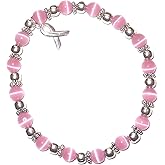 Hidden Hollow Beads Breast Cancer Awareness Bracelet, Pink Out Day, Great For Fundraising, Stretchy fits most, 6mm