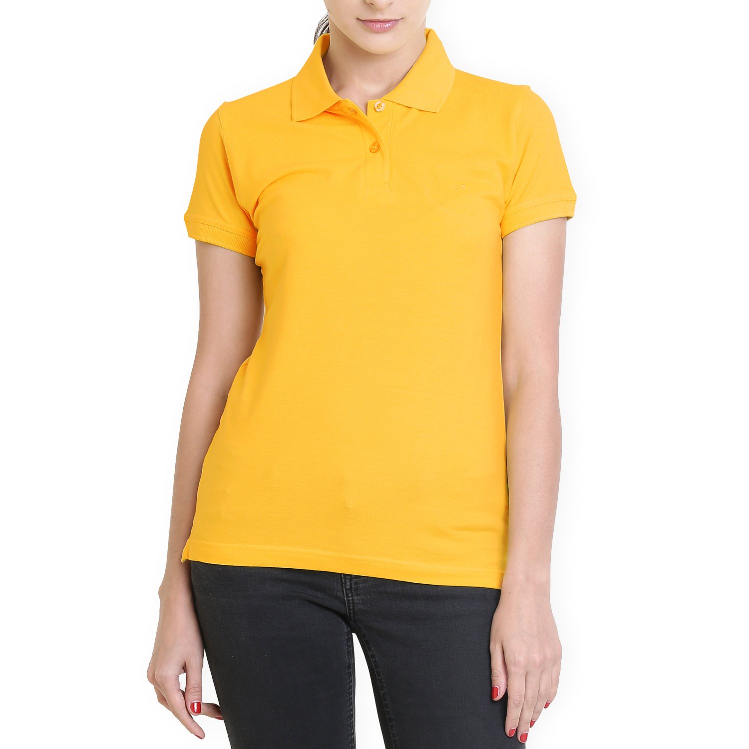 polo nation women's cotton polo t-shirt (yellow)