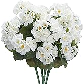 COEWUR 4pcs Artificial Geranium Flowers for Outdoors 14" Silk Geraniums White Flower UV Resistant Faux Plants for Home Garden Porch Planter Patio Balcony Yard Indoor(White)
