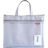 Pendancy A4 Zipper File Bag, Double Pocket Mesh Pouch with Handle, Gray | 11 x 13.7 in File Organizer for Documents, Books and Puzzles; Lightweight Nylon, Clear Mesh Pocket and Foldable Design