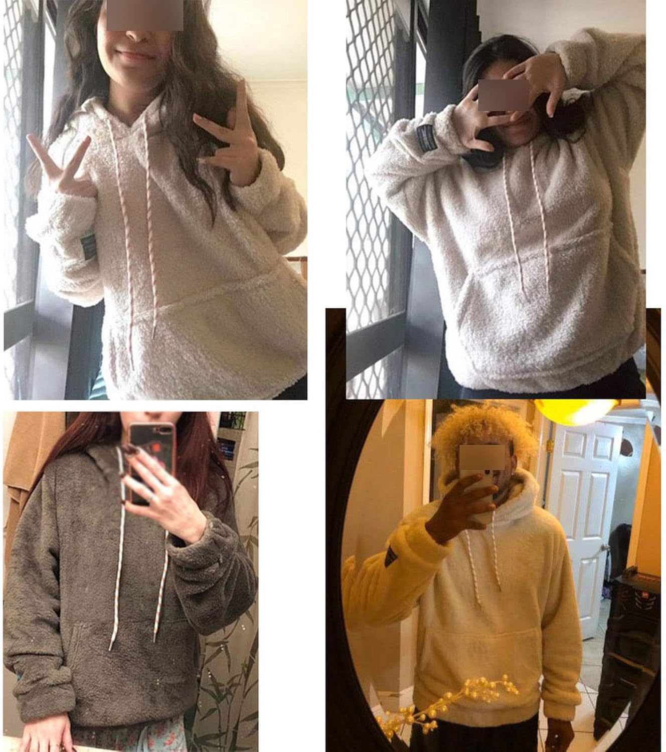 solid pouch fluffy hoodie