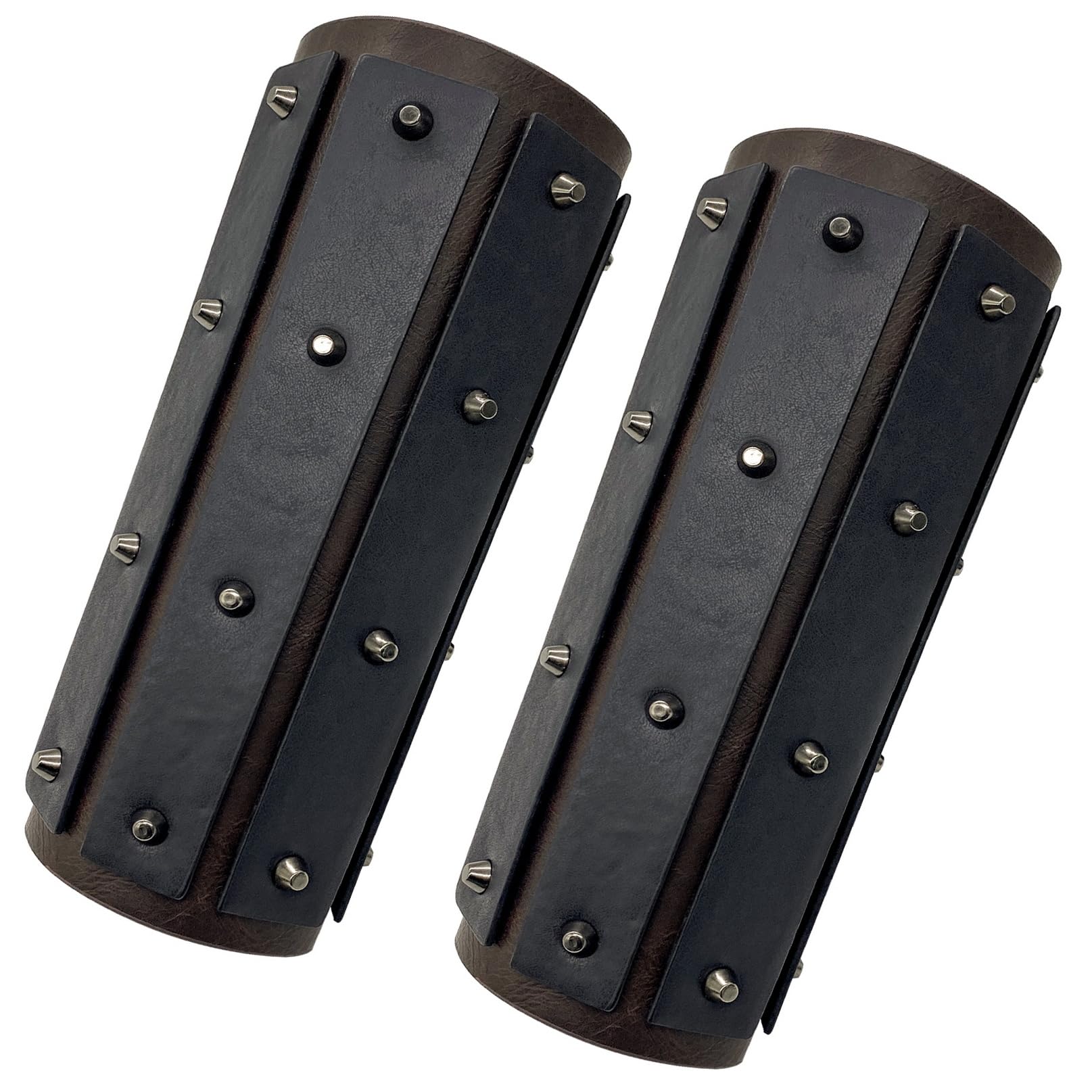 Medieval Vintage Faux Leather Bracers,Viking Gauntlet Wristband,Wide Mercenary Arm Guards,Renaissance Knight Arm Cuff Armor for LARP (Dark Brown A)