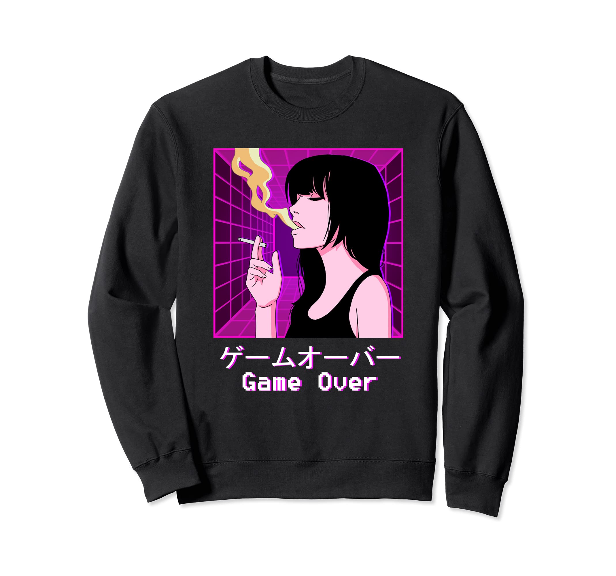 Japanese Aesthetic Vaporwave Game Over Sad Anime Girl Sweatshirt