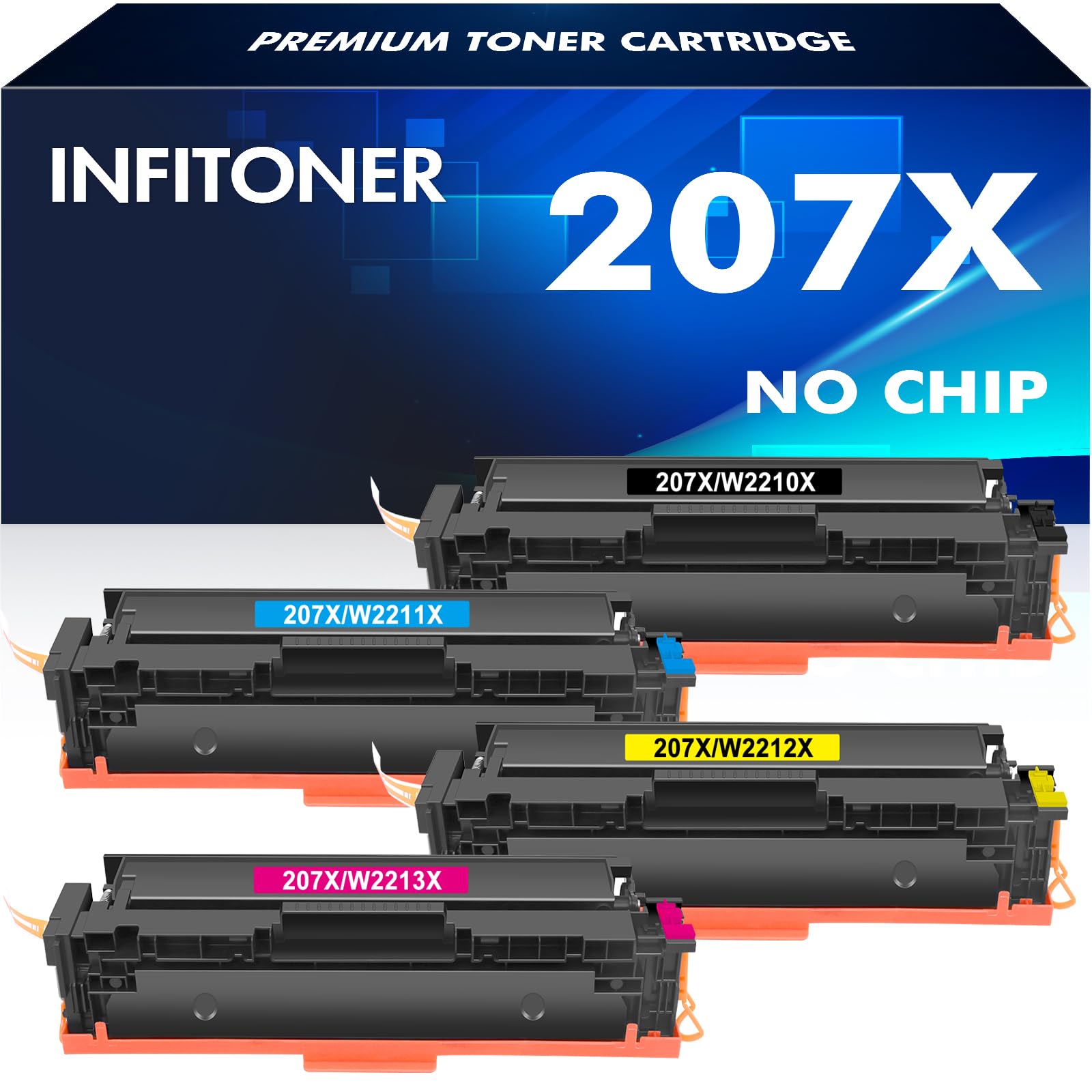 4-Pack 207X 207A Toner Cartridges Multipack Compatible for HP 207X 207A Color Laserjet Pro MFP M283fdw M255dw M282nw M283fdn M255nw W2210X W2211X W2212X W2213X - Black Cyan Yellow Magenta