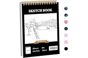 Stilip 5.5" x 8.5"Sketch Book,1-Pack 60-Sheets(80lb/120gsm),Top Spiral Bound Sketch Pad,Acid Free Art Sketchbook Artistic Drawing Pad for Beginners Artists-Black