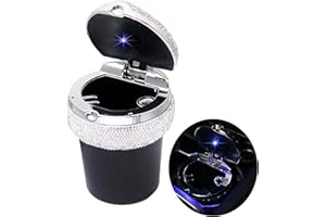 WEDFEIR Bling Car Ashtray, Bling Portable Cigarette Smokeless Cylinder Cup Holder with Blue LED Light Indicator, Car Accessories for Women,Ideal for Car,Home and Office, Black.