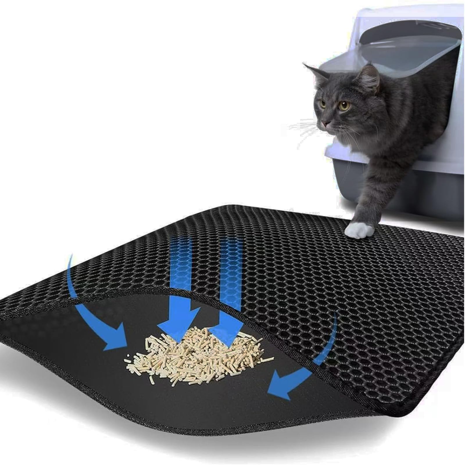 FXxswey Cat Litter Mat, Foldable Double Layer Honeycomb Waterproof Cat Feeding Mat Protect Floor and Carpet Easy Clean (55 * 70cm)