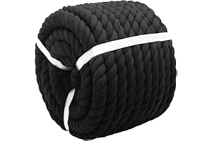 VEIZEDD Black Rope 1 Inch x 100 Feet Twisted Cotton Rope Thick Black Rope,Natural Cotton Rope for Sports,Railing,Decorating, Indoor & Outdoor Use,Tug of War Rope