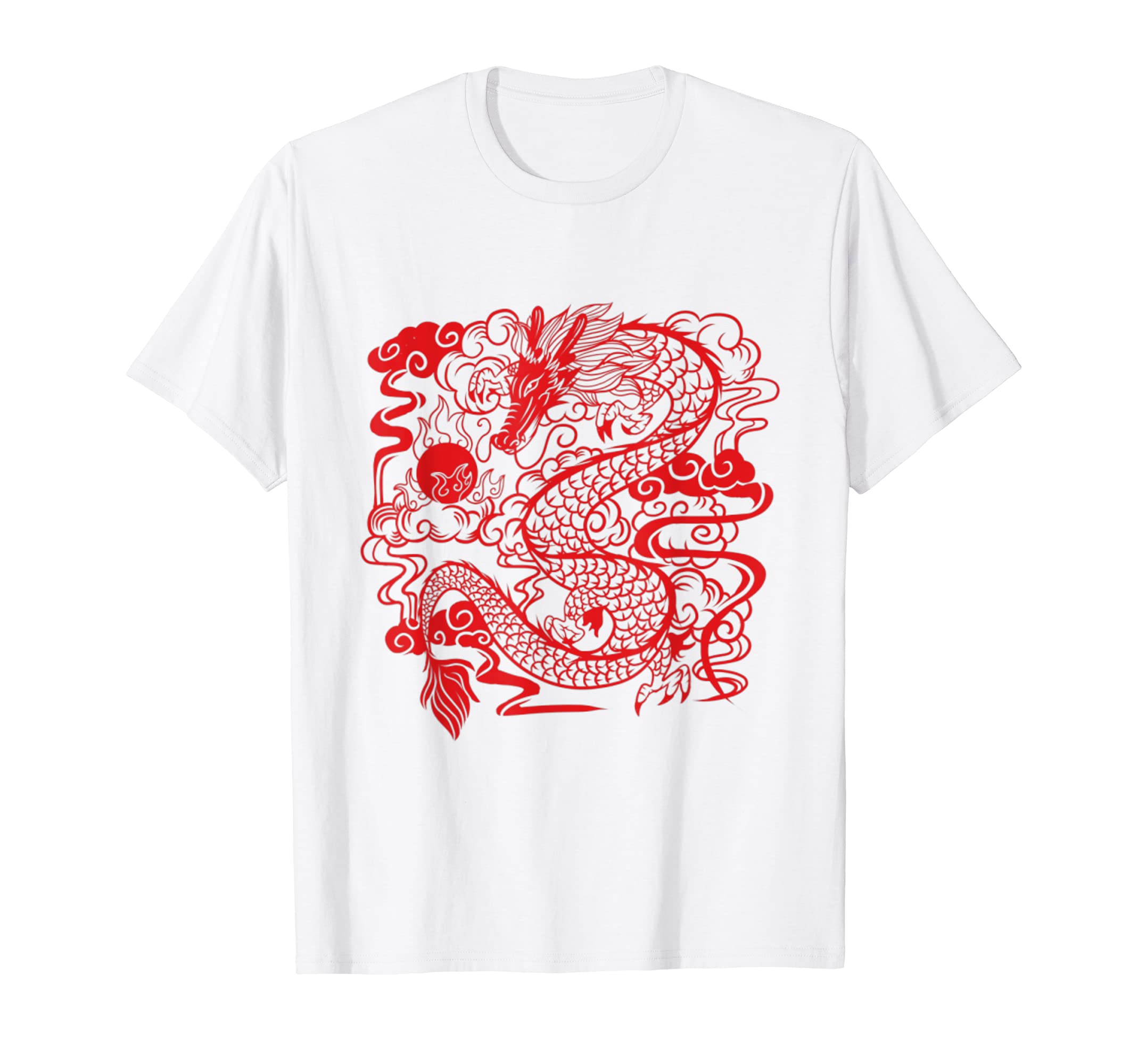 Chinese Dragon Paper Cut Art Calligraphy Drawing Red T-Shirt