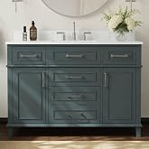 DELUXE LIVING 48 Inch Fully Assembled Bathroom Vanity with Sink, Green | Solid Wood, 0.78" Stone Top, Backsplash, Soft Close Doors, Dovetail Drawers, Large Storage, Modern Bathroom Upgrade