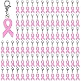 SUPERFINDINGS 100Pcs Breast Cancer Awareness Themed Beads Charms Hope Awareness Ribbon Pendant Cancer Awareness Bulk Ribbon Pendants for Necklace Bracelet DIY Crafts 31x20mm