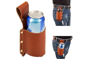 QCHENGSAN Beer Holder,Leather Beer Holster Bottle Holders,Beer Belt Holder Beer Gifts for Men,BBQ/Grilling Gifts for Travel Camping Party Outdoor,Cool Beer Accessories Gadgets for Men