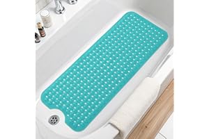 Arotive Bath Tub and Shower Mats, Extra Long Non-Slip 39 x 15 Inch Bath Mat with Drain Holes and Suction Cups, Bath Mats for Inside Shower, Machine Washable, Bathroom Essentials, Teal