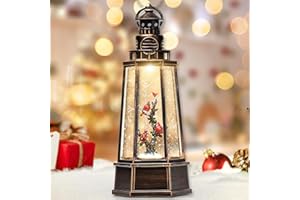 COZY-PAVILION Cardinal Snow Globe Lantern, 13.5'' Musical Christmas Lantern Glitter Globe with Timers, Christmas Decorations Indoor Ornaments Cardinal for Women