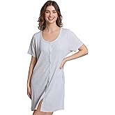 Mad Dog Women's Night Shirts - Soft Waffle Knit Womens Sleep Shirts, Short Sleeves Button-Up Pajamas Nightgowns Sleep Dress