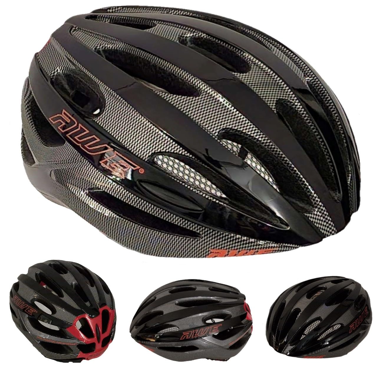 AWE® AWESprint™ Adult In Mould E-Bike/Bike Helmet Carbon/Black/Red 55-58cm *FREE 5 YEAR CRASH REPLACEMENT*