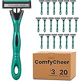 Comfycheer 20 count Disposable Razors Blades for Men,3-Blade Razors | Bulk Stainless Steel Shavers with Lubricating Strip for Shaving Sensitive Skin