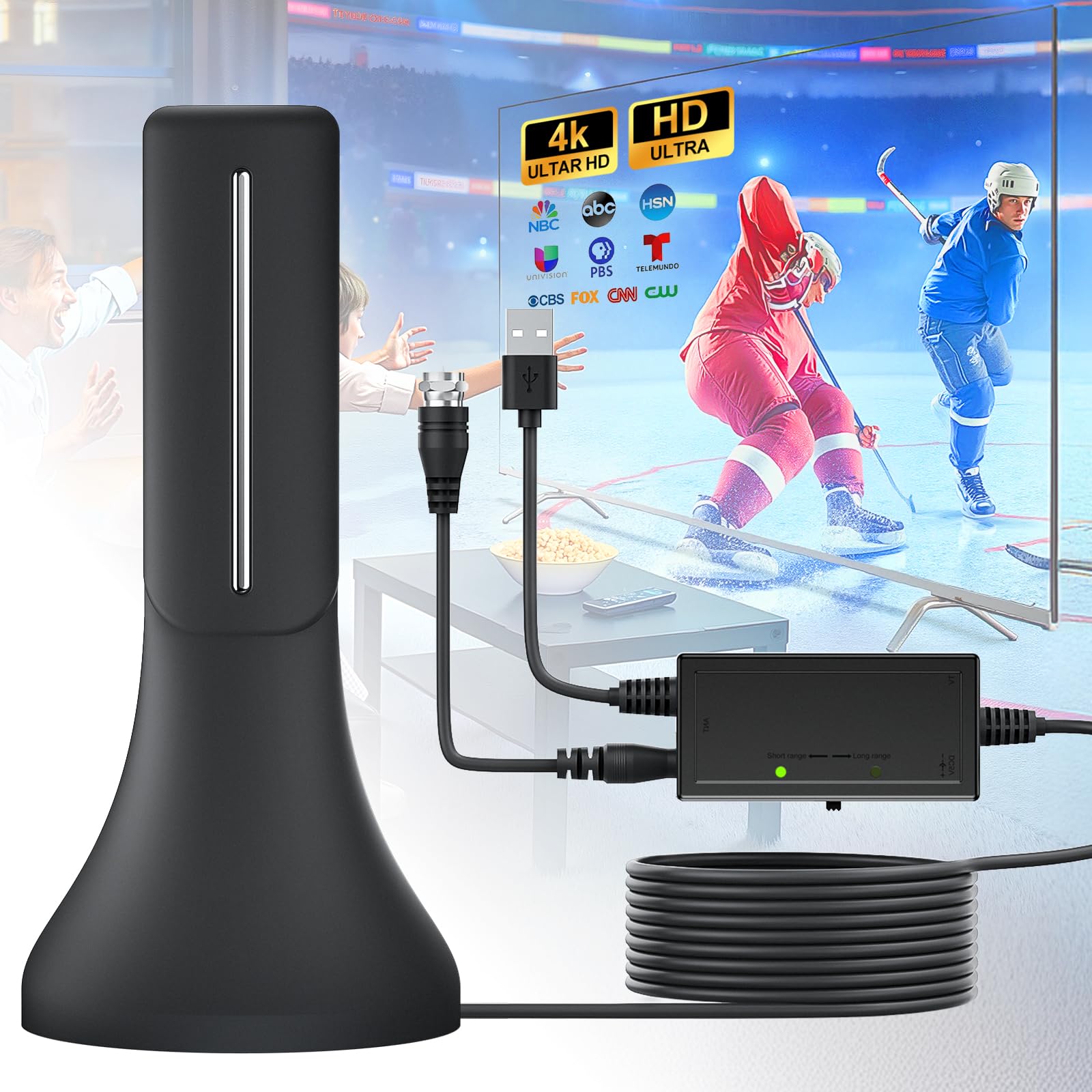 Photo 1 of 2026 Digital TV Antenna Indoor for Local Channels, Long Range TV Antenna for Smart TV and All Older TV's,Supports 4K 1080P HD VHF UHF with Amplifier Signal Booster and 13ft Cable