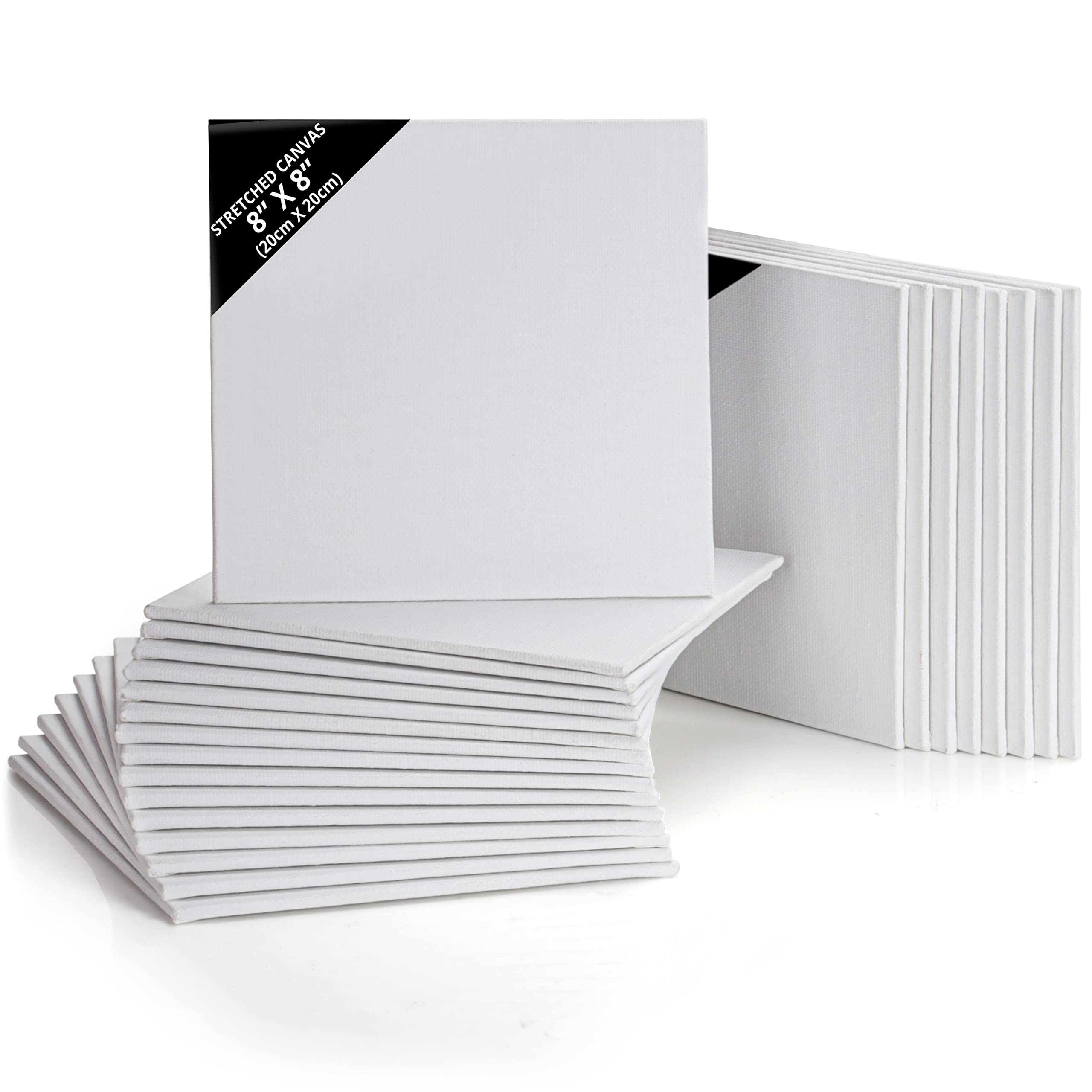 Kurtzy 24 Pack Blank Canvas - 20 x 20cm (8 x 8 inches) - Pre Stretched Square Canvas Panel Boards - Suitable for Acrylic and Oil Painting Also for Sketching and Drawing