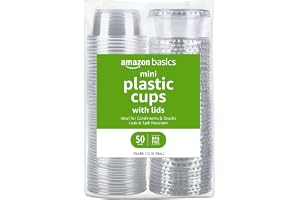 Amazon Basics Disposable Plastic To-Go Cups and Lids, Mini, 2oz, 50…