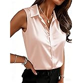 Zeagoo Womens Satin Blouse Sleeveless Silk Tank Tops Button Down Shirts Business Casual Outfits 2026