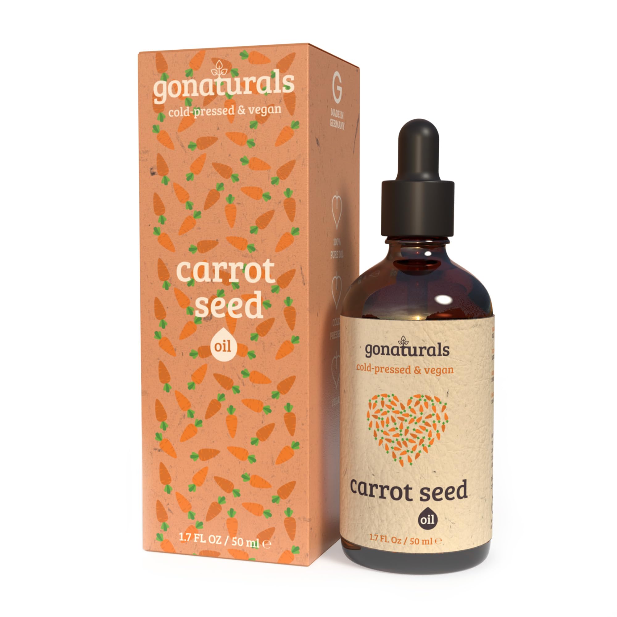 GONATURALS Organic Carrot Seed Oil for Skin & Hair - Cold-Pressed Anti-Aging Serum, Hair Growth Enhancer, Rich in Beta Carotene & Vitamins, Fragrance-Free, 100% Vegan & Natural, Made in Germany, 50ml