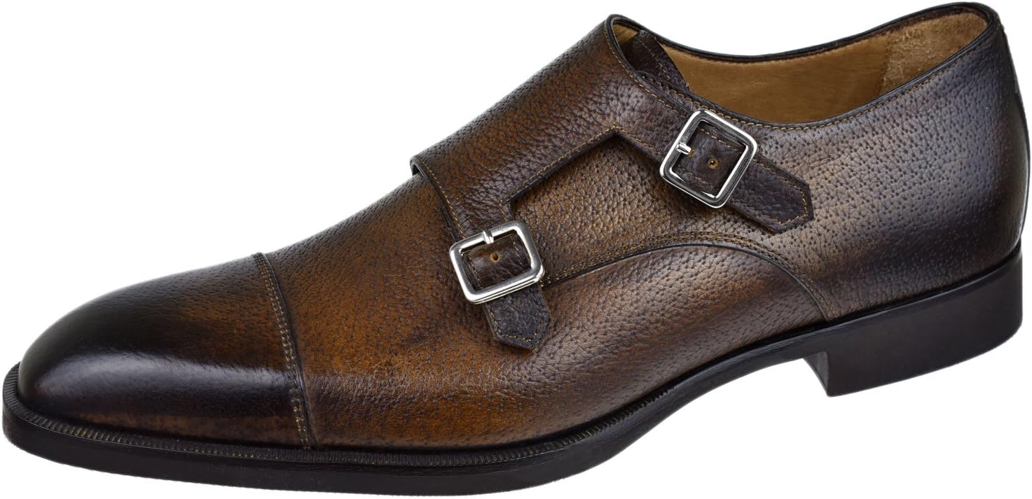 DI BIANCO Men's Shoes Double Monk Strap Cap Toe Loafer 11 D Brown