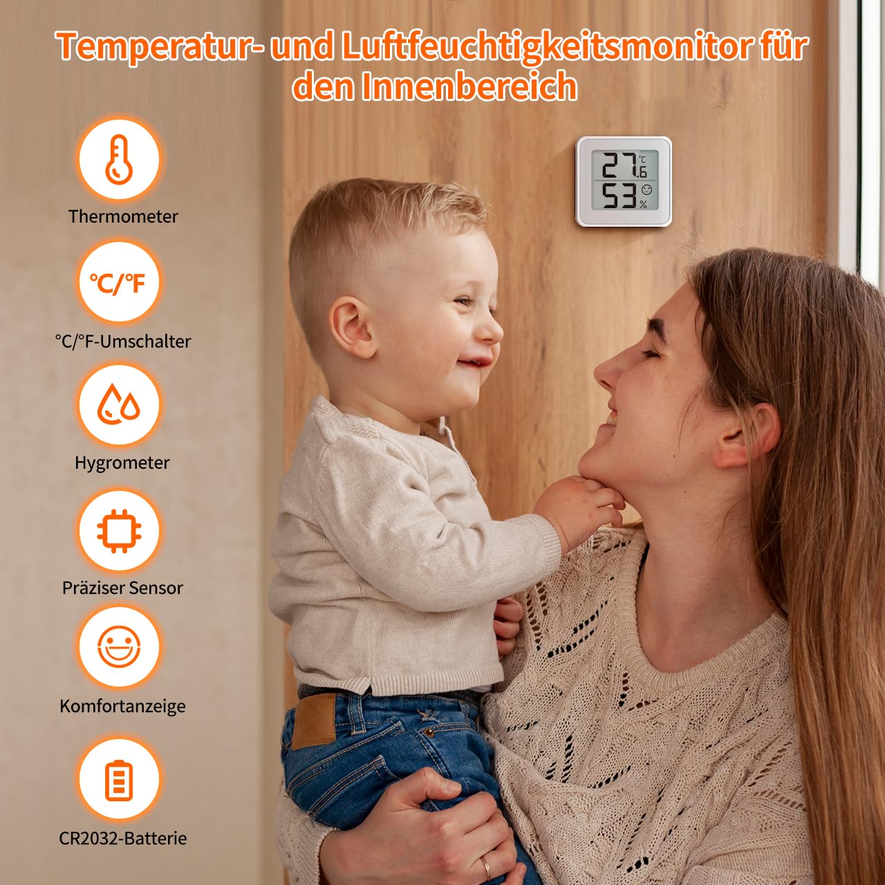 MeesMeek Indoor-Thermometer Feuchtigkeitsmesser-Hygrometer-Monitor mit großem LCD-Digitaldisplay,Komfortanzeige,℃/℉-Umschalter sowie Temperatur-und Feuchtigkeitssensor für Babyzimmer,Treibhaus(2) 2