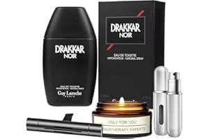 PERFUME4ALL Drakkar Noir for Man | 6.7 Oz EDT Spray Gift Set with Lavender Soy Candle (5 ml), Car Air Fresheners, and Empty Travel Perfume Atomizer perfect kit for Men & Boys