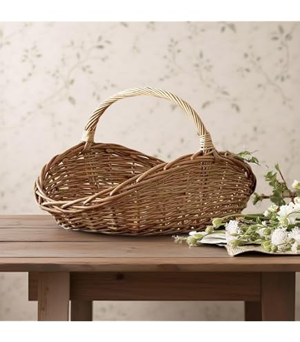 Lot De 2 Paniers En Osier Naturel Avec Poignée – Grand Et Petit – Idéal Cueillette Légumes, Fleurs, Pique-Nique & Rangement Maison