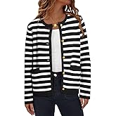 Dokotoo Women's 2026 Fashion Casual Crew Neck Open Front Long Sleeve Chunky Knit Striped Cardigans Sweaters Outerwear Coats