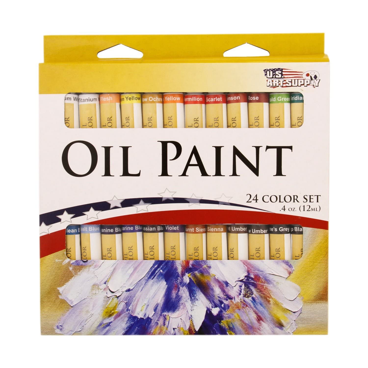 U.S. Art Supply Professional 24 Color Set of Art Oil Paint in 12ml Tubes - Rich Vivid Colors for Artists, Students, Beginners - Canvas Portrait Paintings