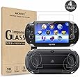 (4-Pack) 2 Front+2 Back Covers Screen Protectors for Sony Playstation Vita 1000, Akwox 9H Tempered Glass Front Screen Protector and HD Clear PET Back Screen Protective Film for PS Vita PSV 1000
