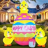 5.5FT Easter Inflatable Three Chicks with Colorful Eggs Decorations, Blow up Yard Decorations with Led Lights for Holiday Party Garden Lawn Decor