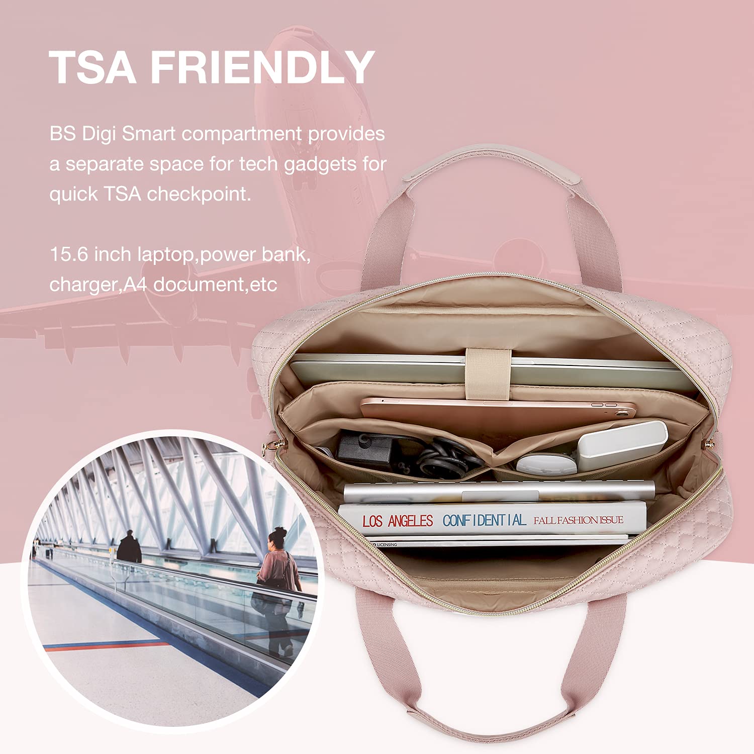 BAGSMART Laptop Bag, 15.6/17.3 Inch Briefcase for Women Large Laptop Case Computer Bag Office Travel Business, Pink