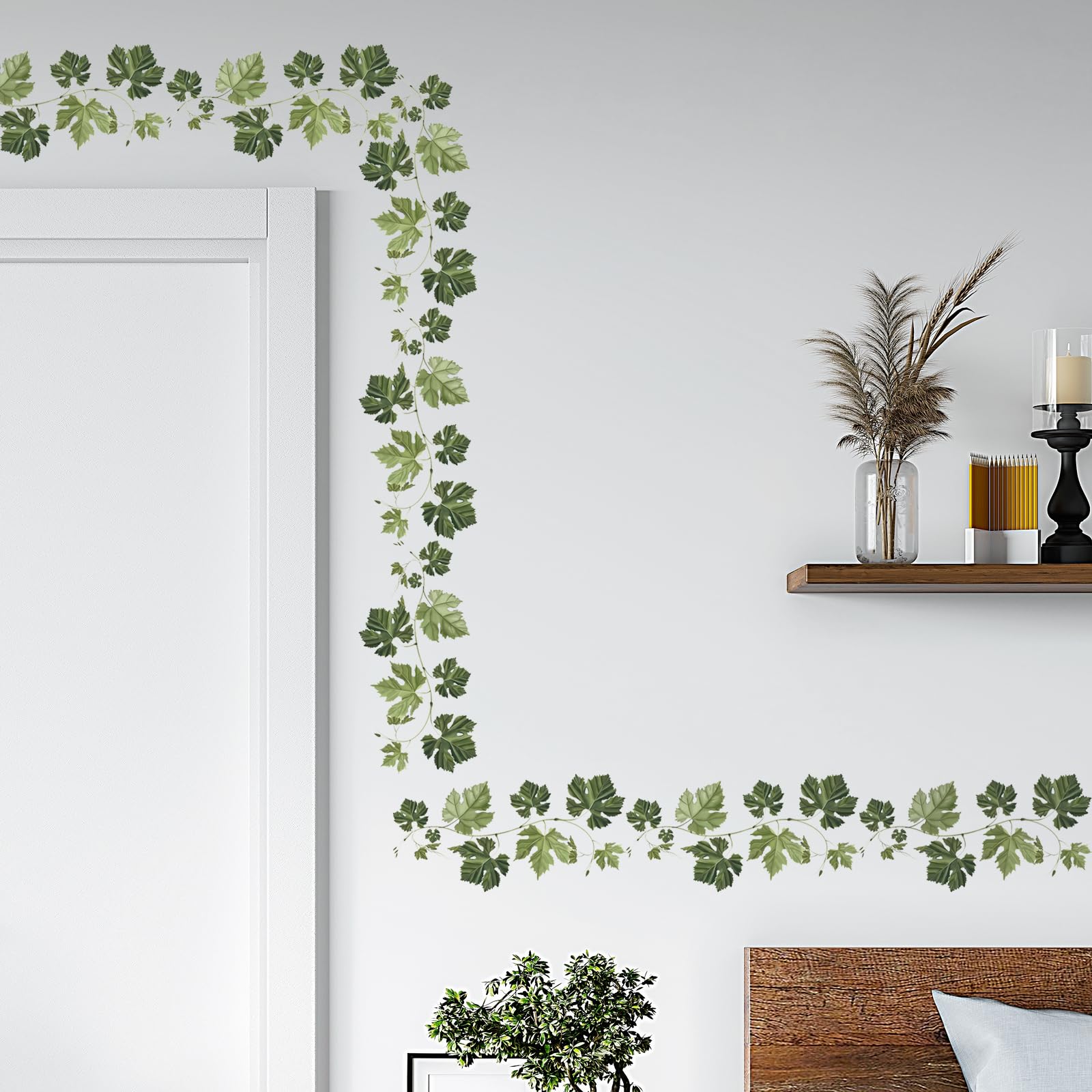 Tanlaby Green Vine Wall Decal Evergreen Ivy Leaves Wall Sticker Green Rattan Natural Plants Wall Decor DIY Vinyl Mural Art Sticker for Bedroom Living Room Sofa TV Backdrop Wall Decoration