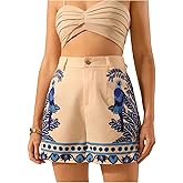 MakeMeChic Women's Tropical Print Wide Leg Shorts Button Front Zip Fly Boho Shorts