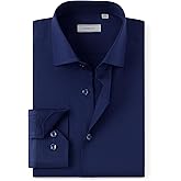 REXIUD Men's Dress Shirt Stretch Windsor Collar with Removable Collar Stays and Convertible Cuffs Long Sleeve Solid