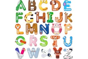 HoneyTolly Magnetic Letters, Alphabet ABC Fridge Magnets for Toddlers & Kids, Cute Educational Animal Toys, 26 Uppercase Refrigerator Magnets, Great Spelling Learning Gift for Preschool