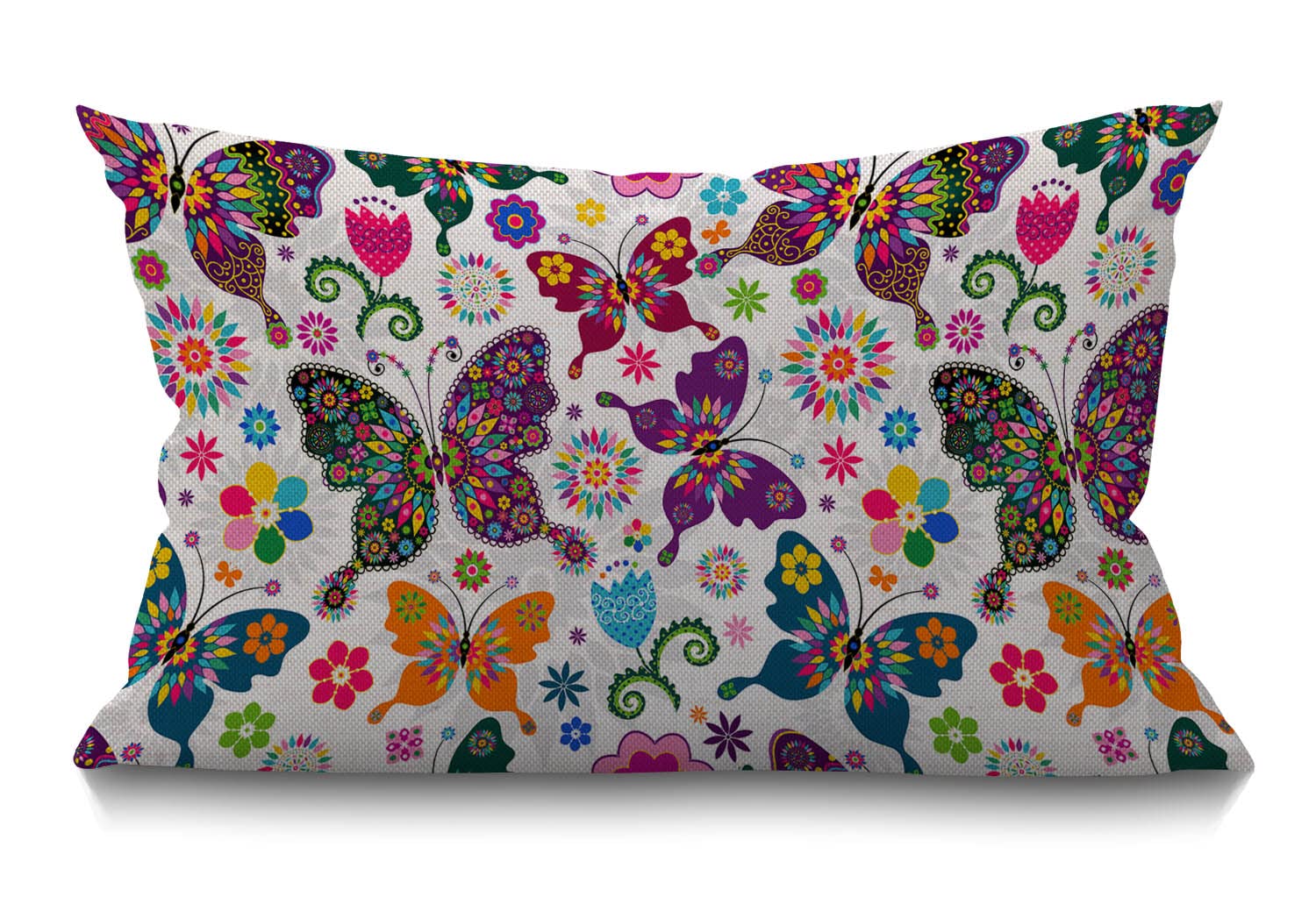BGBDEIA Butterfly Cushion Cover Farmhouse Spring White Floral Pattern with Colorful Butterflies and Flowers Decorations Pillow Cover Case for Sofa Couch Cotton Linen 30 x 50 cm 12x20 Inches