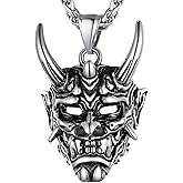 U7 Men Pendant Necklaces, Stainless Steel Necklace for Men, Cool Guitar Pick Skull/Alligator Dinosaur Skeleton Tyrannosaurus Rex/Gothic Skull/Octopus/Evil Demon Hannya Mask Pendant with Chain