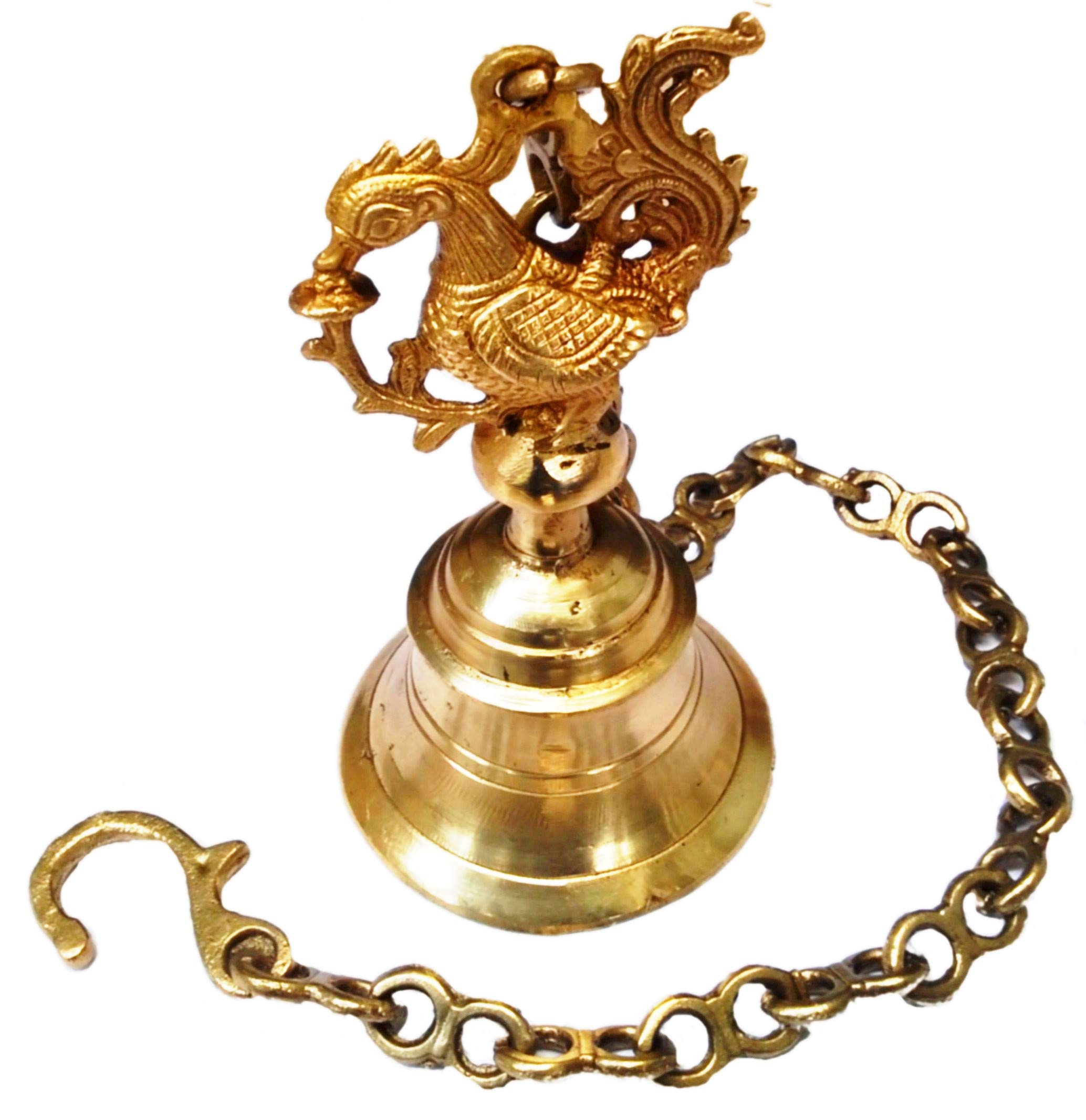 Purpledip Temple Hanging Bell In Peacock Design: Solid Brass Heavy Bell With Deep Sound (11427)