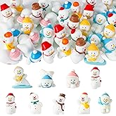 Jansun 32Pcs Christmas Mini Resin Snowman, 8 Styles Christmas Resin Snowman Figurines Skiing Snowmen with Different Holiday M