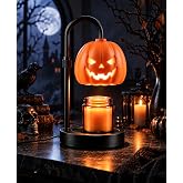 Klarana Pumpkin Halloween Candle Warmer Lamp,Spooky Gothic Home Decor with Timer & Dimmer,Adjustable Height Fall Table Lamp,Heavy Metal Base,2 Light Bulbs Included,Holiday Gift