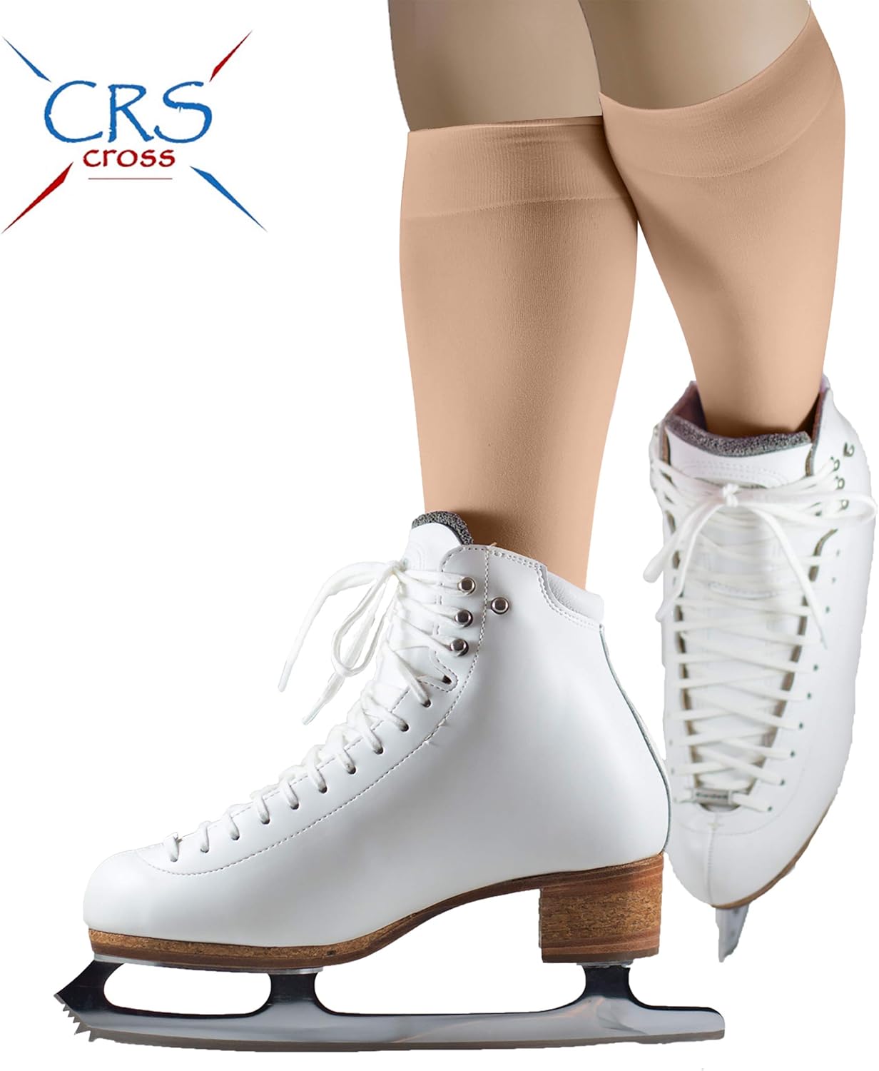 CRS Cross Figure Skating Socks (2 Pair) Knee High Tights for Ice Skates, Footed Skate Socks, Dance Tights (Twizzle Tan): Clothing