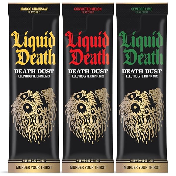 LIQUID DEATH ELECTROLYTE DEATH DUST, SEVERED LIME, MANGO CHAINSAW & CONVICTED MELON (12-PACK)